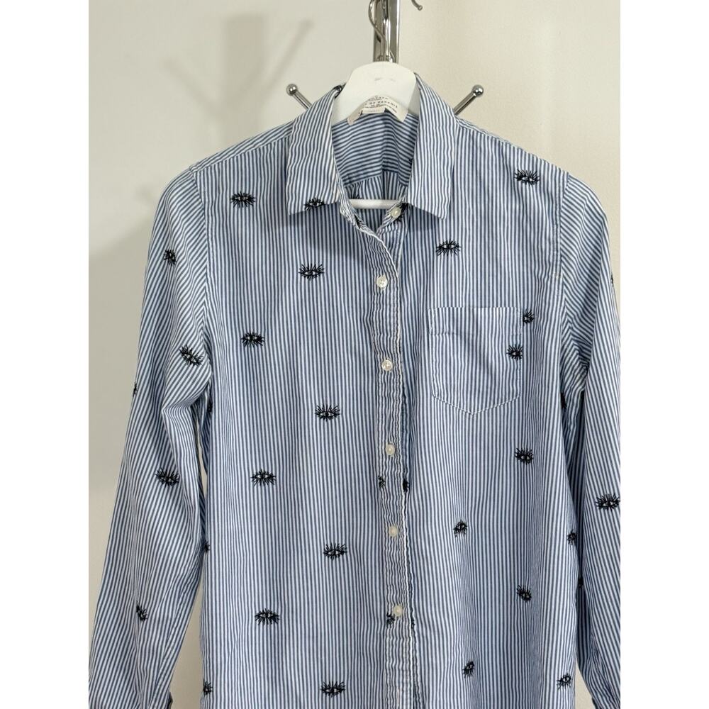Trovata Birds of Paradis Womens Striped Embroidered Button-Down Shirt Top Size S - Picture 4 of 13